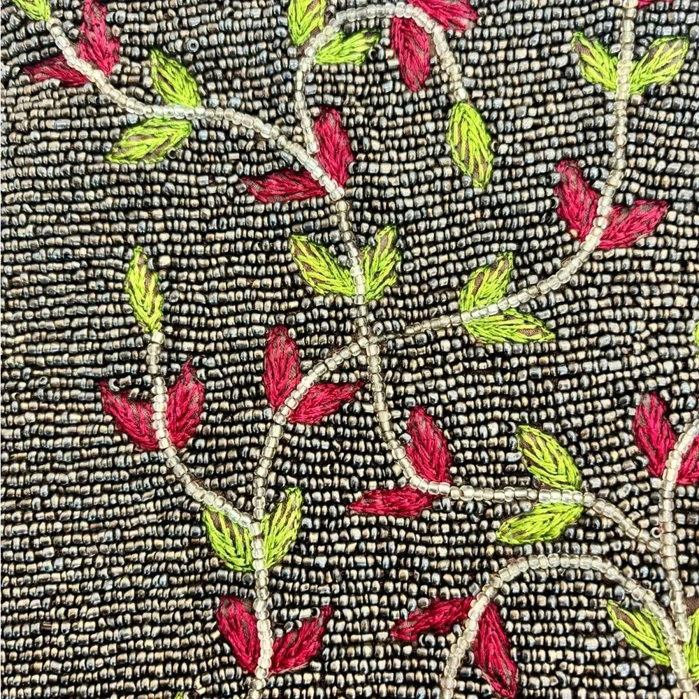 Vintage A Brod Floral Beaded Embroidered Small Shoulder Bag Purse Brown/Black